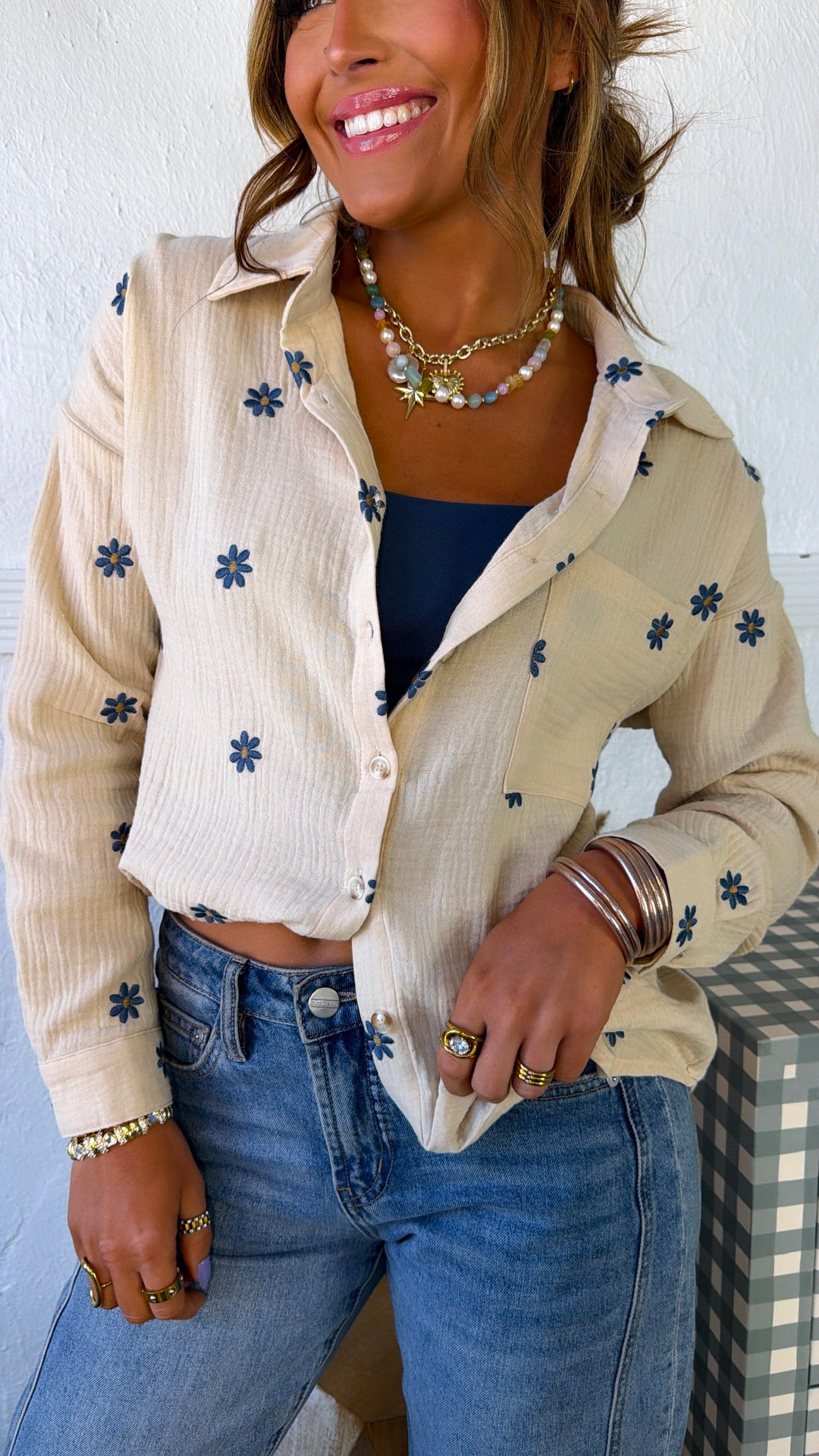 Floral Days Button Up, Natural Multi