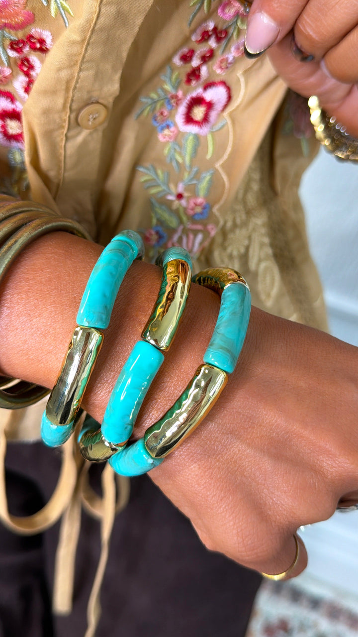 Golden Meadow Bracelet Stack, Turquoise/ Gold