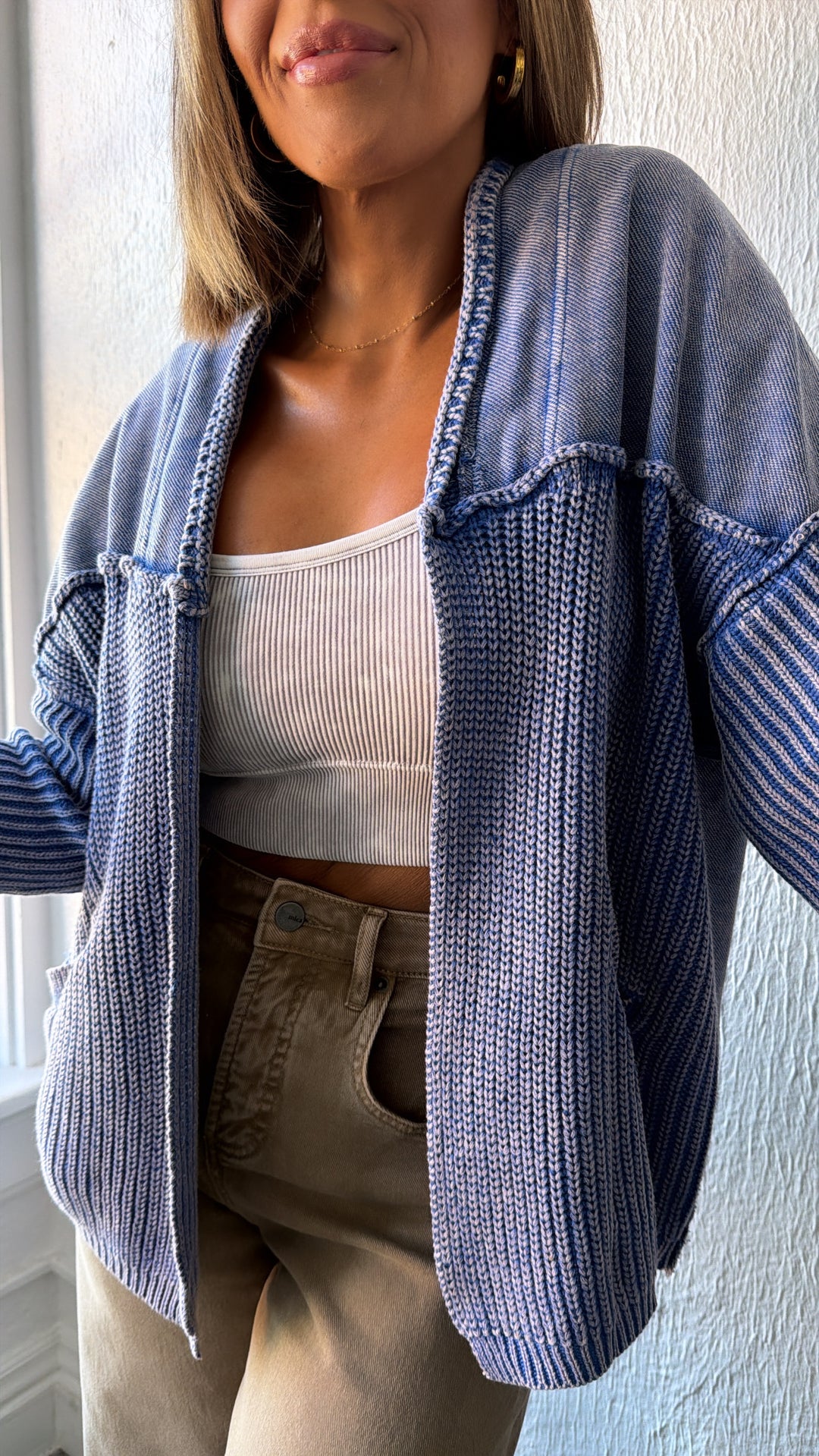 DOORBUSTER: Cable Knit Cardigan,  Washed Blue