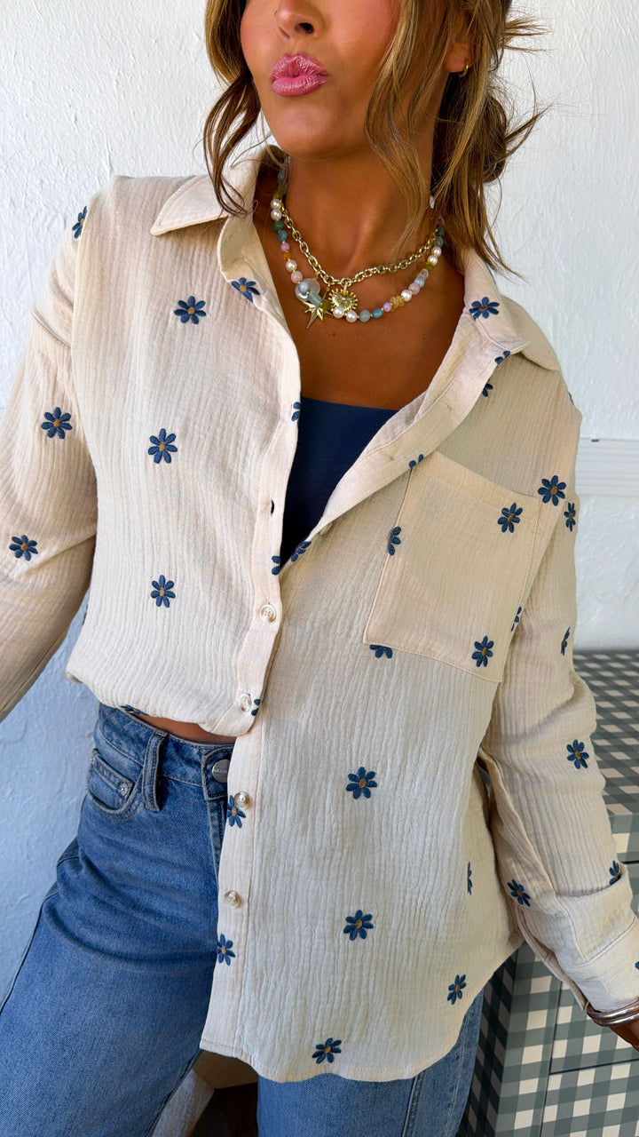 Floral Days Button Up, Natural Multi