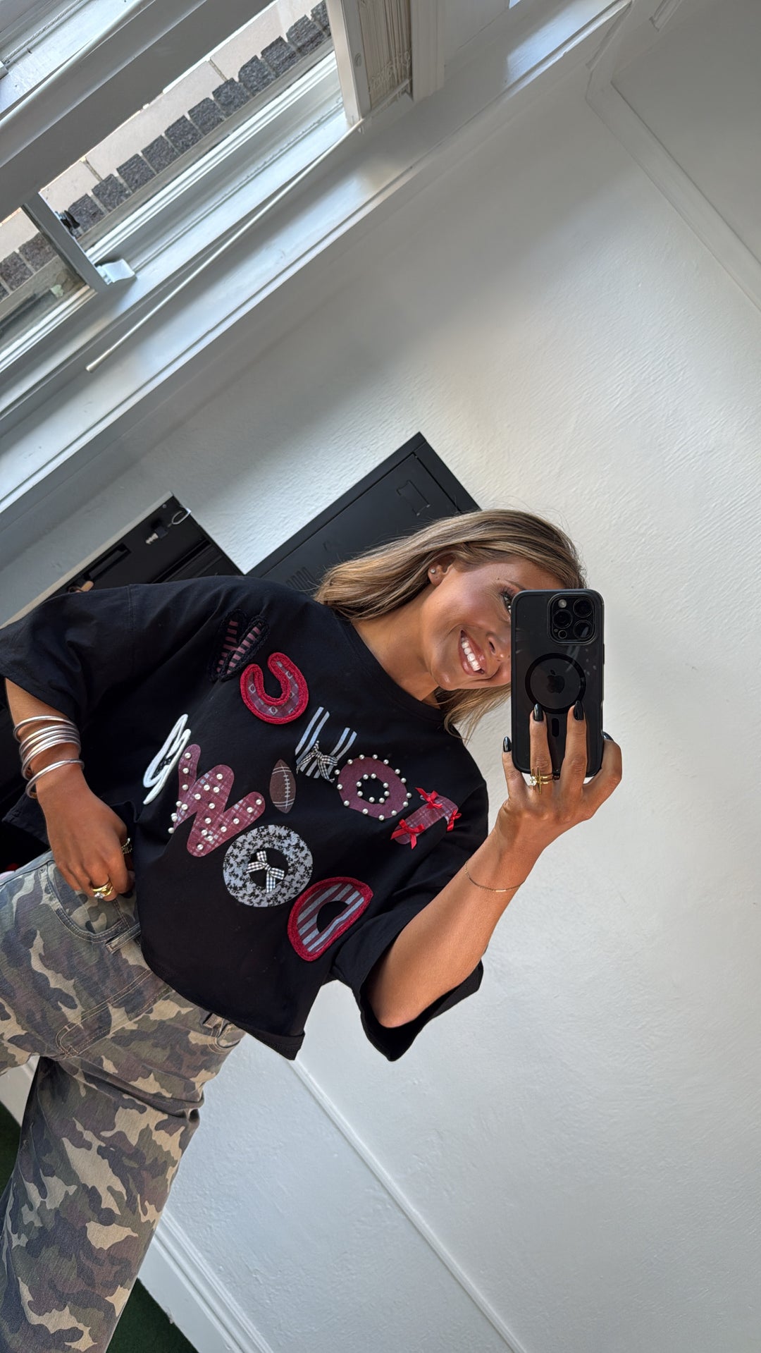 Touchdown Thread Graphic Top, Black