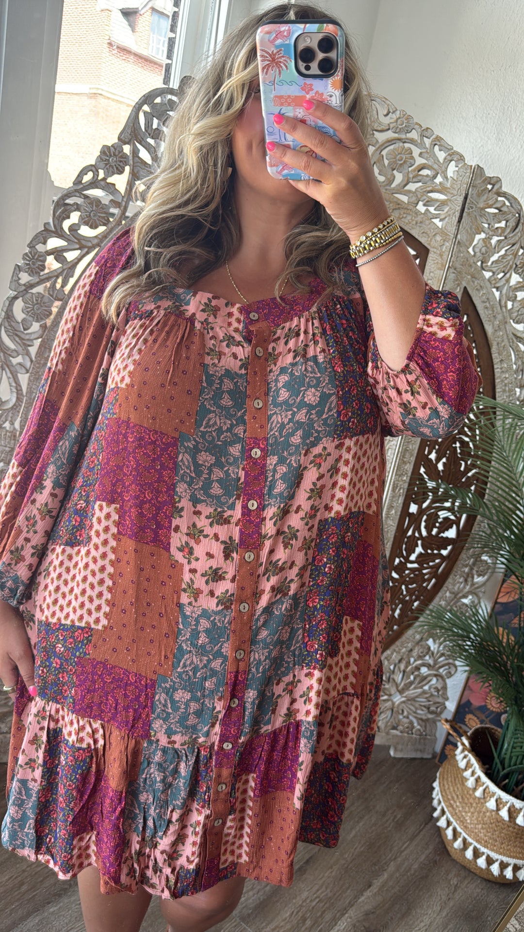 Boho Chic Long Sleeve Patchwork Mini Dress