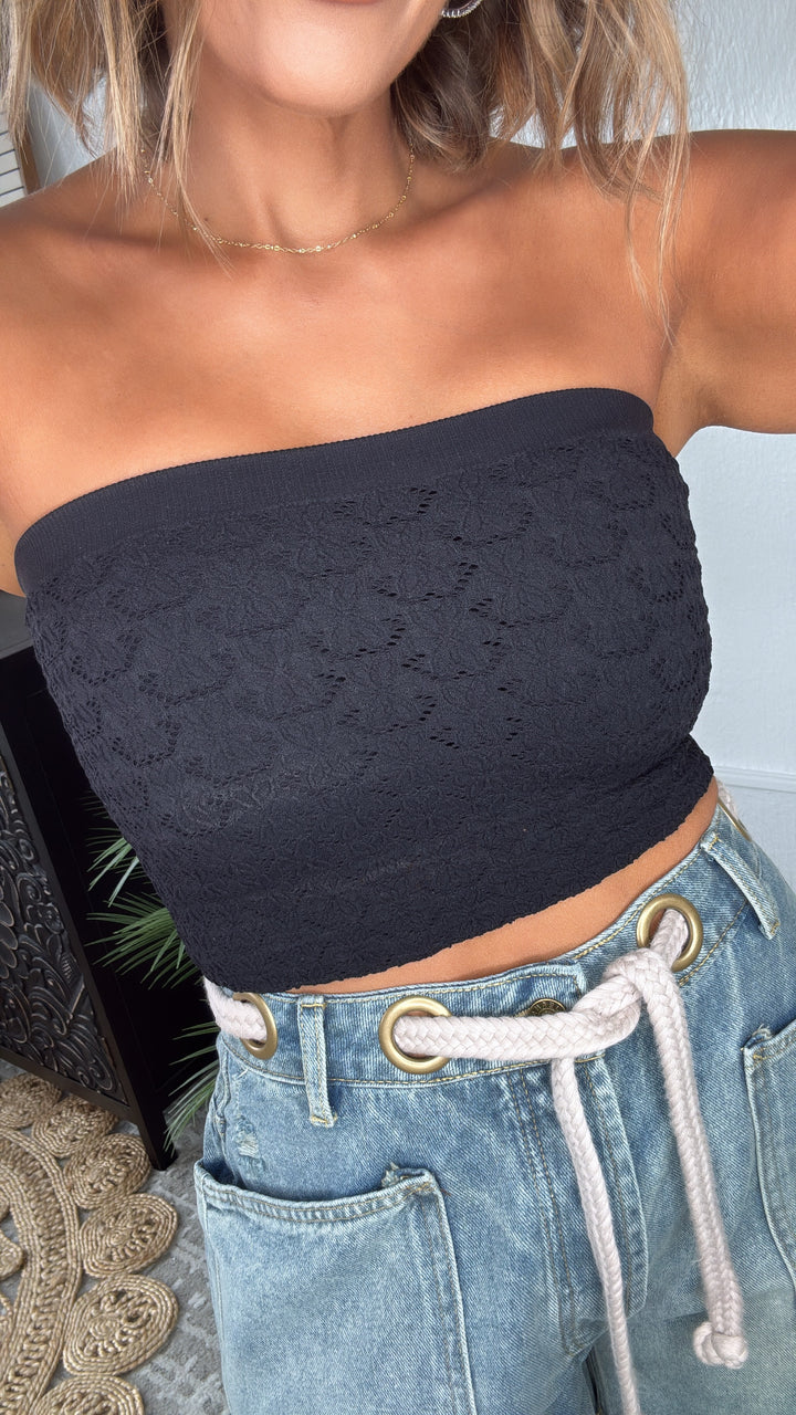 Floral Lace Tube Top, Black