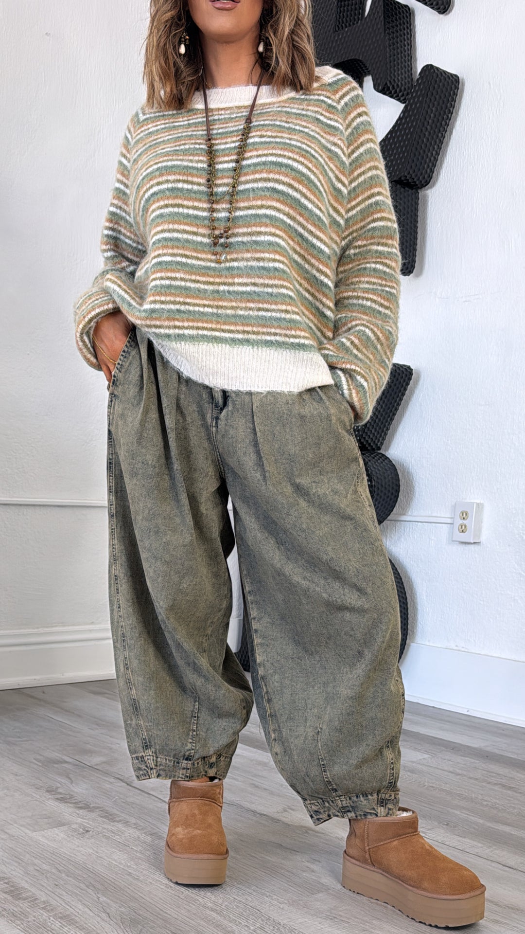 Washed Barrel Pants, Denim