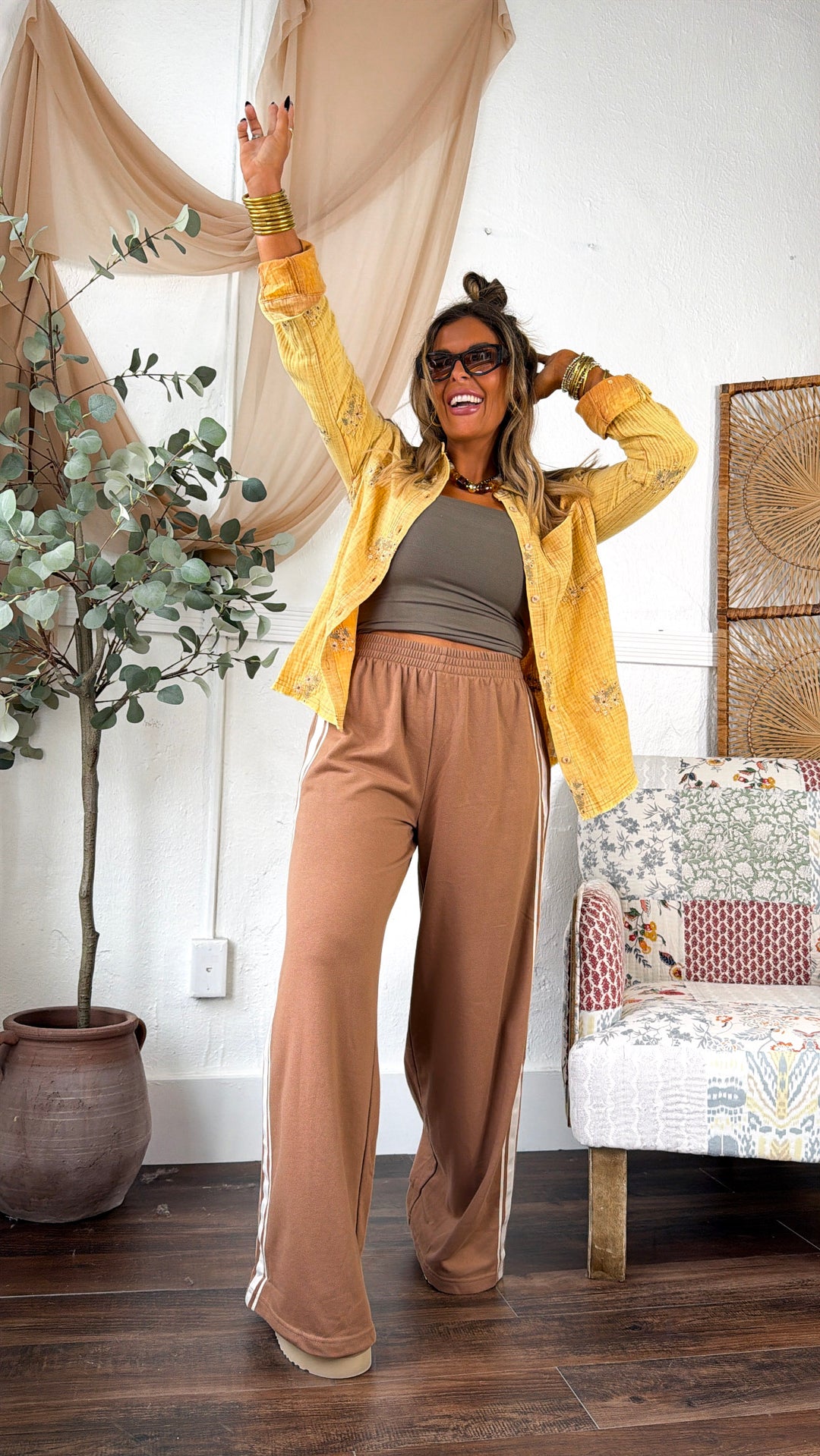 Track Style Relaxed Pants, Mocha