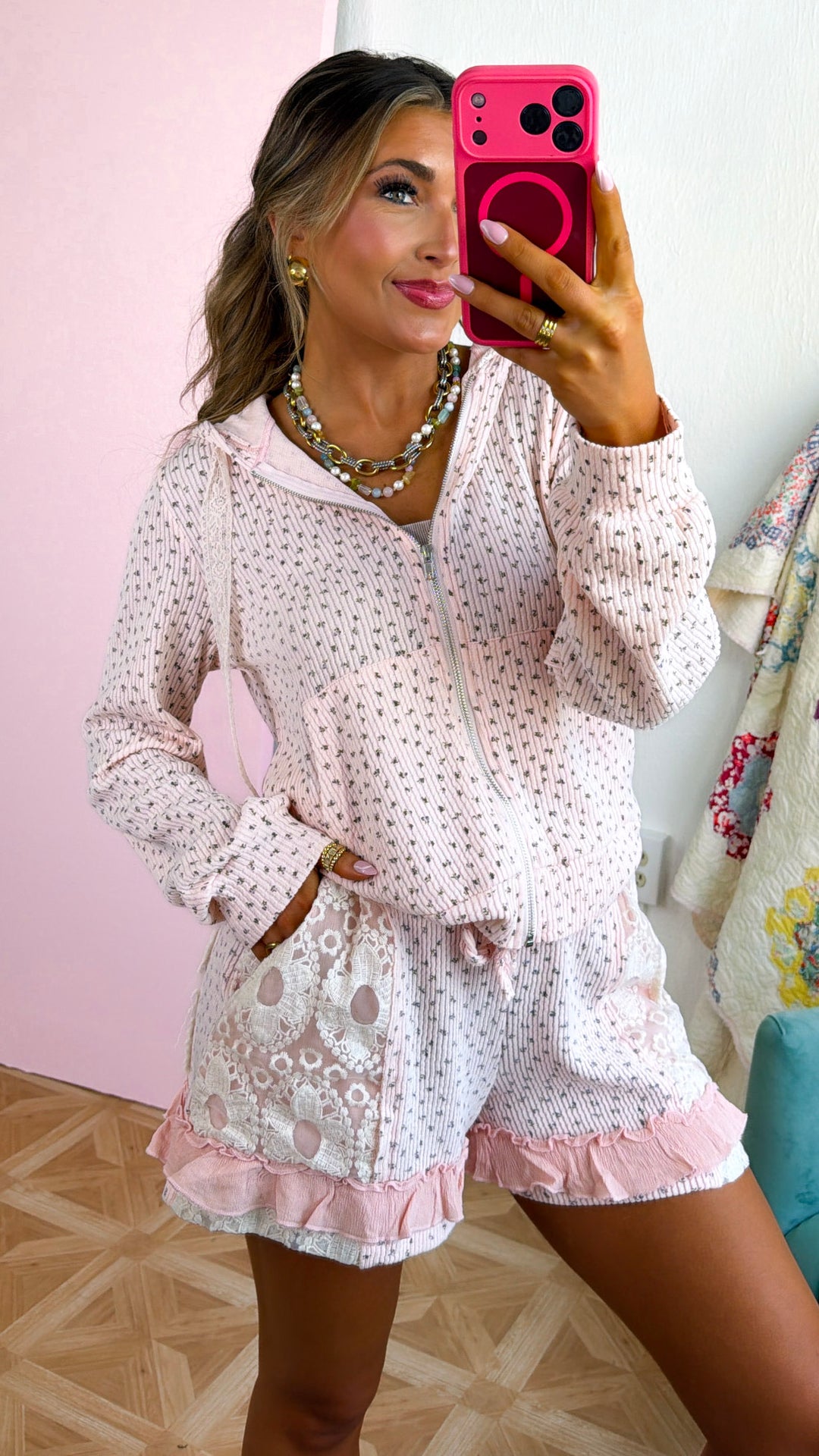 Bayrose Floral Zip Up Jacket, Blush Floral