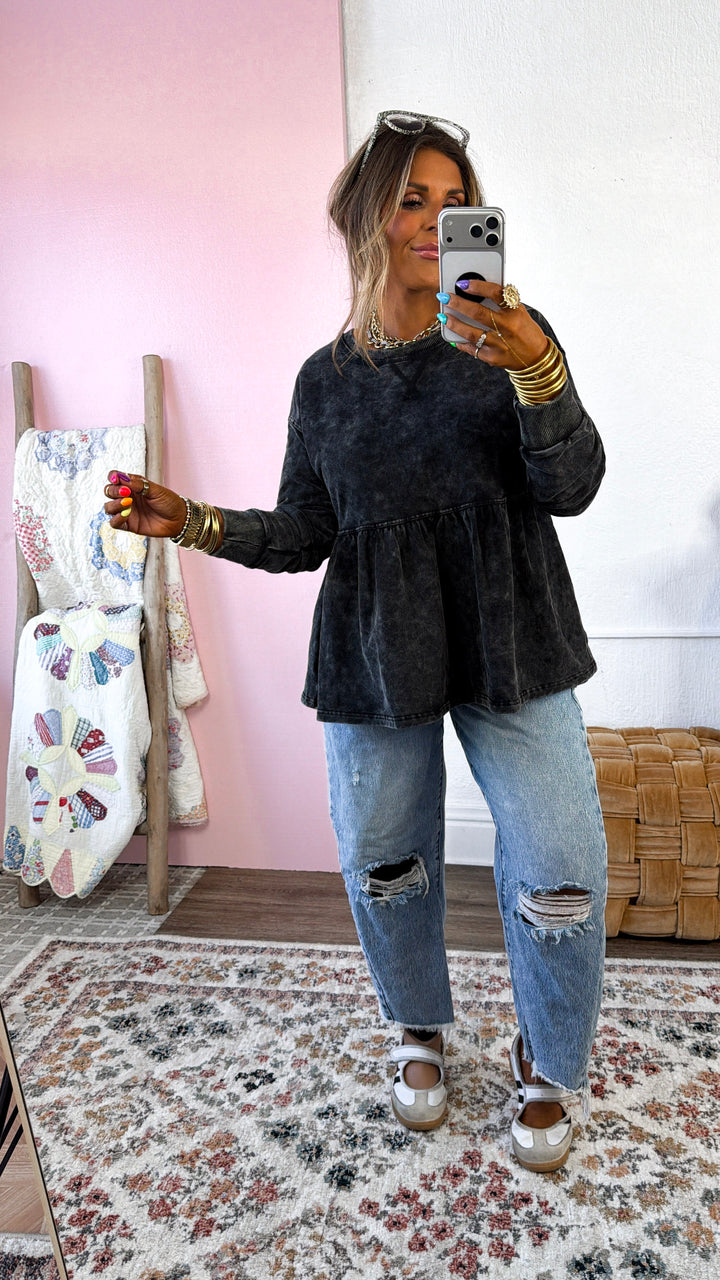 Washed Babydoll Sweatshirt, Washed Black