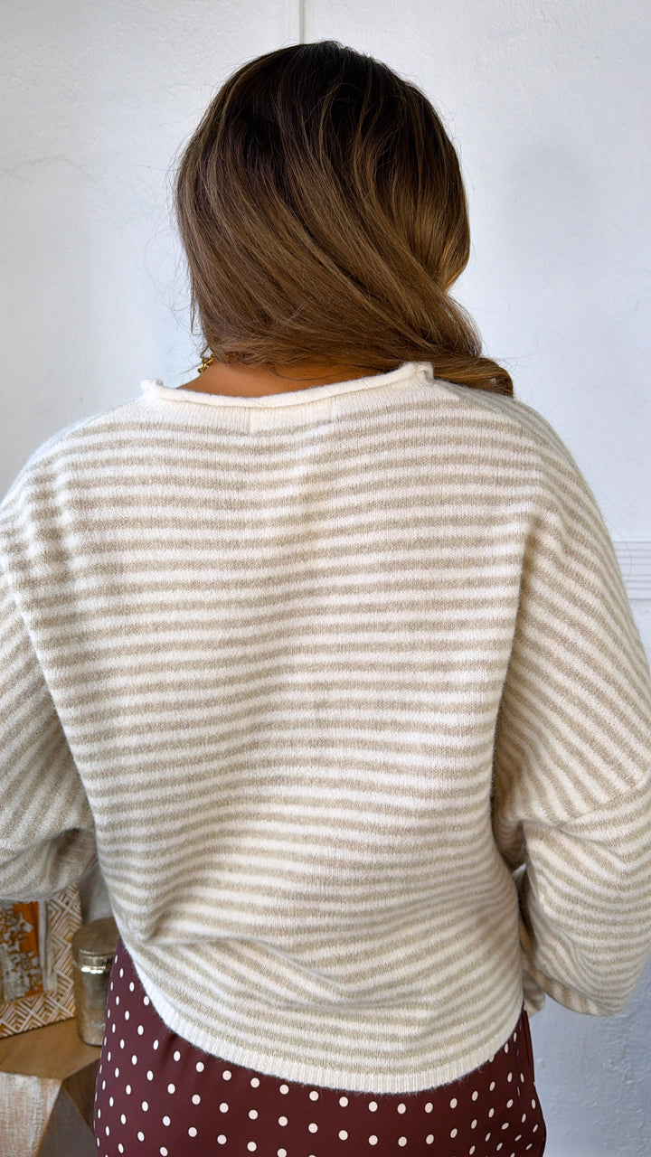 Piper Stripe Cardigan, Cream/Taupe