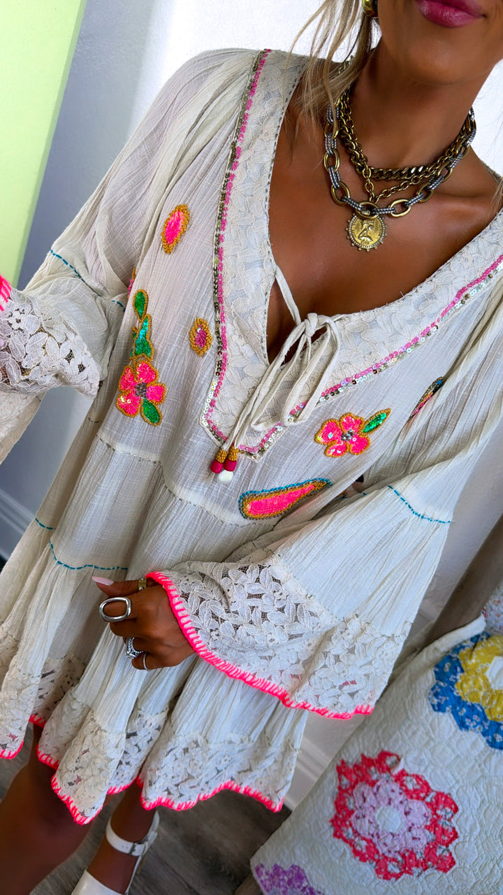 Mango Sweets Mini Dress, Natural Multi