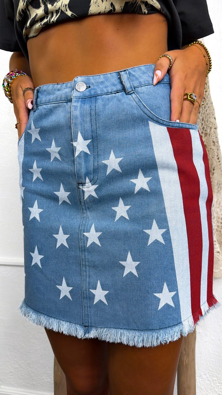 Ol' Glory Two Toned Denim Skirt, LT. Denim