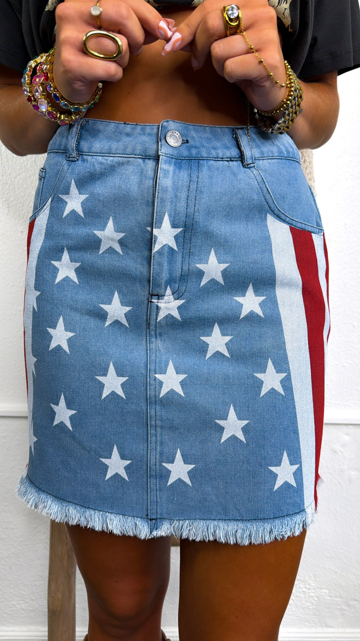 Ol' Glory Two Toned Denim Skirt, LT. Denim