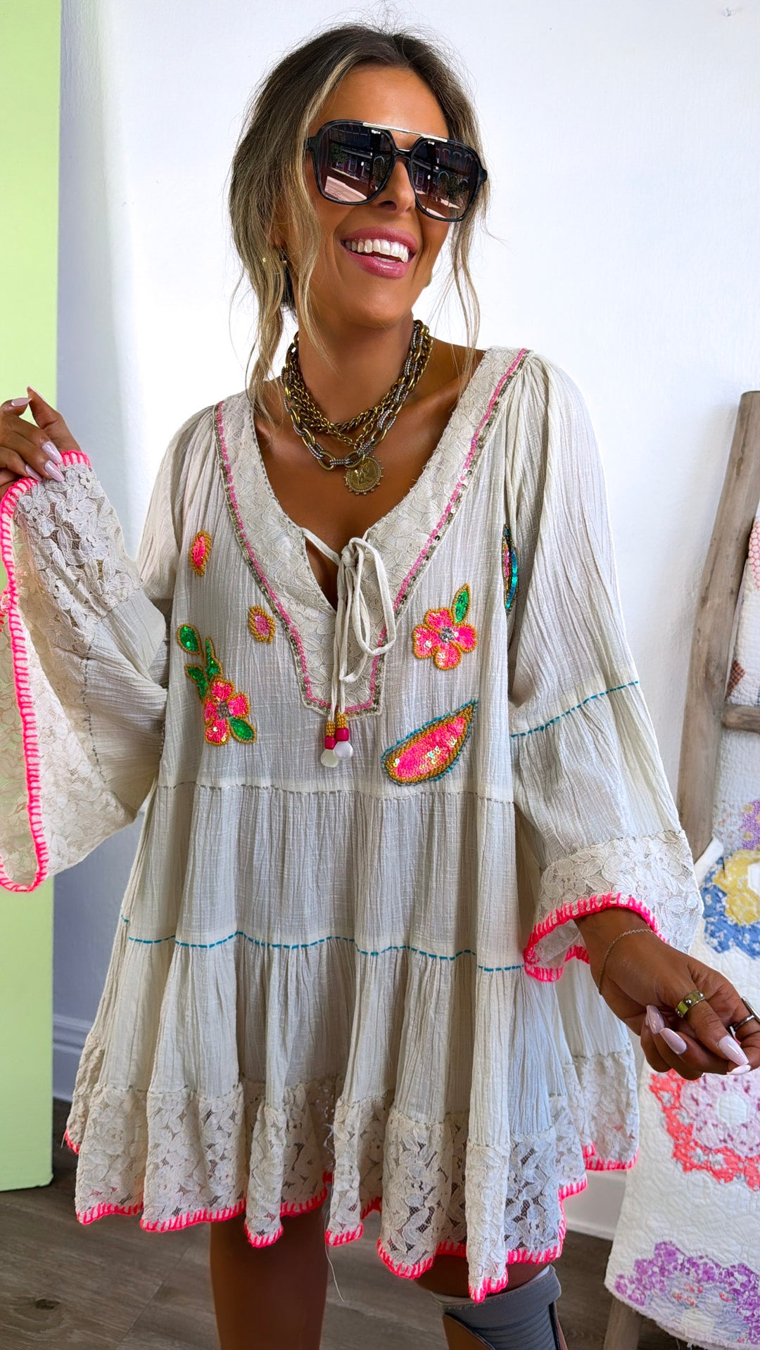 Mango Sweets Mini Dress, Natural Multi