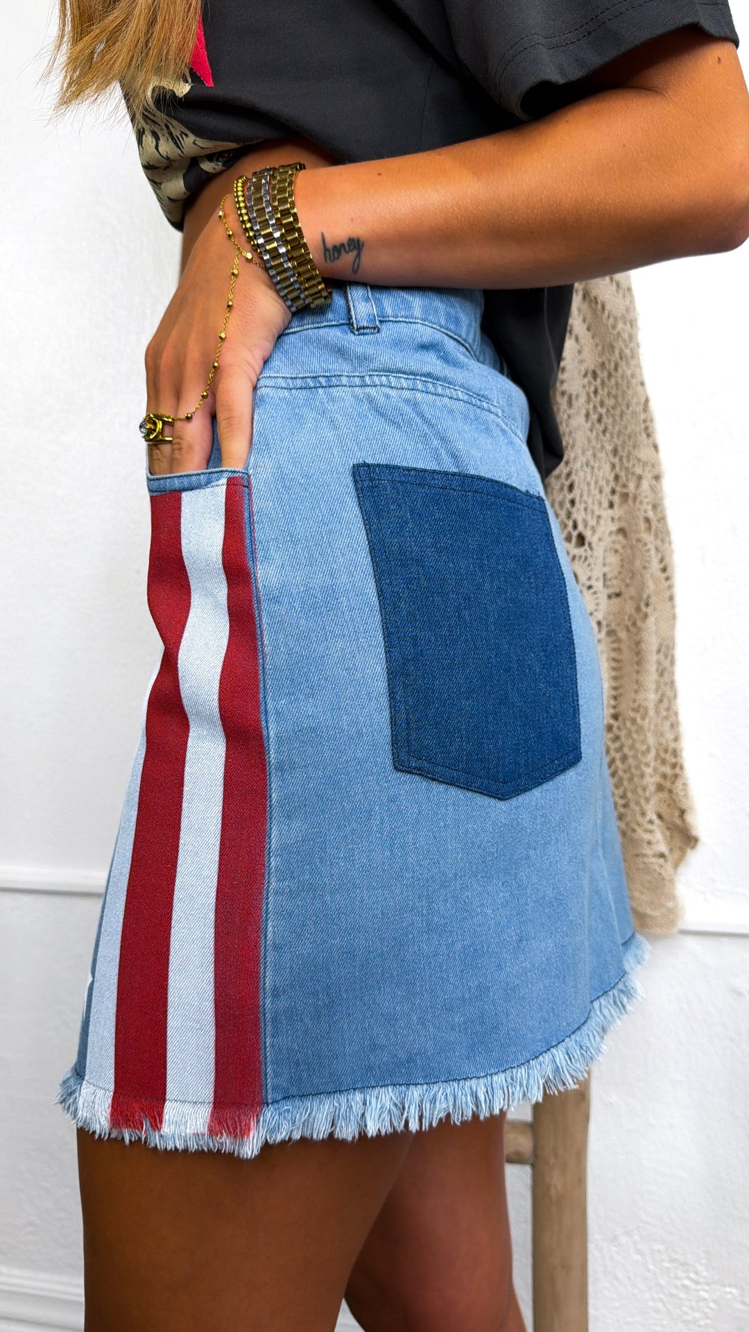 Ol' Glory Two Toned Denim Skirt, LT. Denim