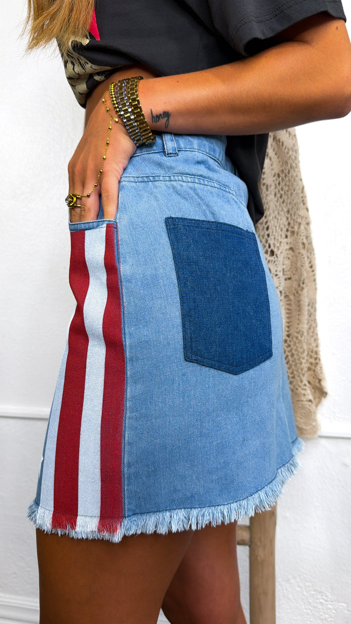 Ol' Glory Two Toned Denim Skirt, LT. Denim