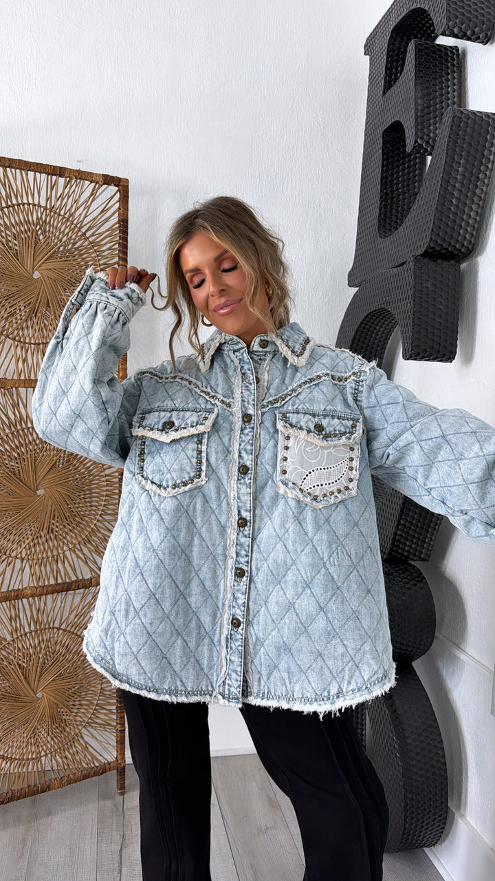 Wild Blooms Quilted Jacket, Denim