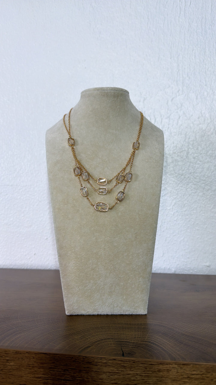 Layered Crystal Necklace, Clear/Gold