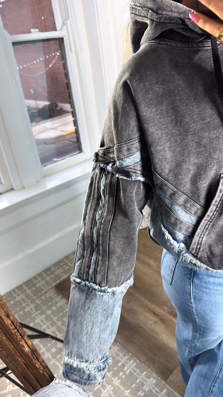 Stray Mixed Hoodie, Black/Denim