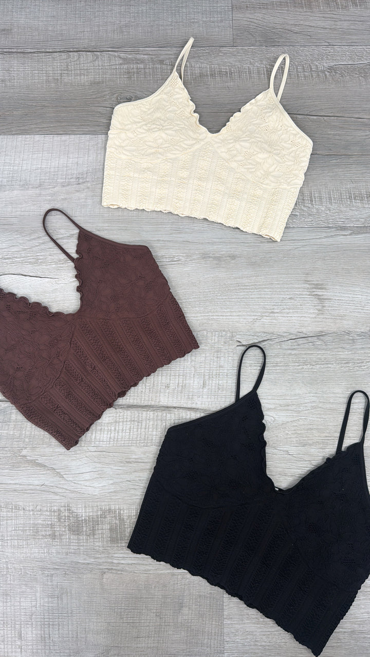 Lace Texture Bralette, Toast