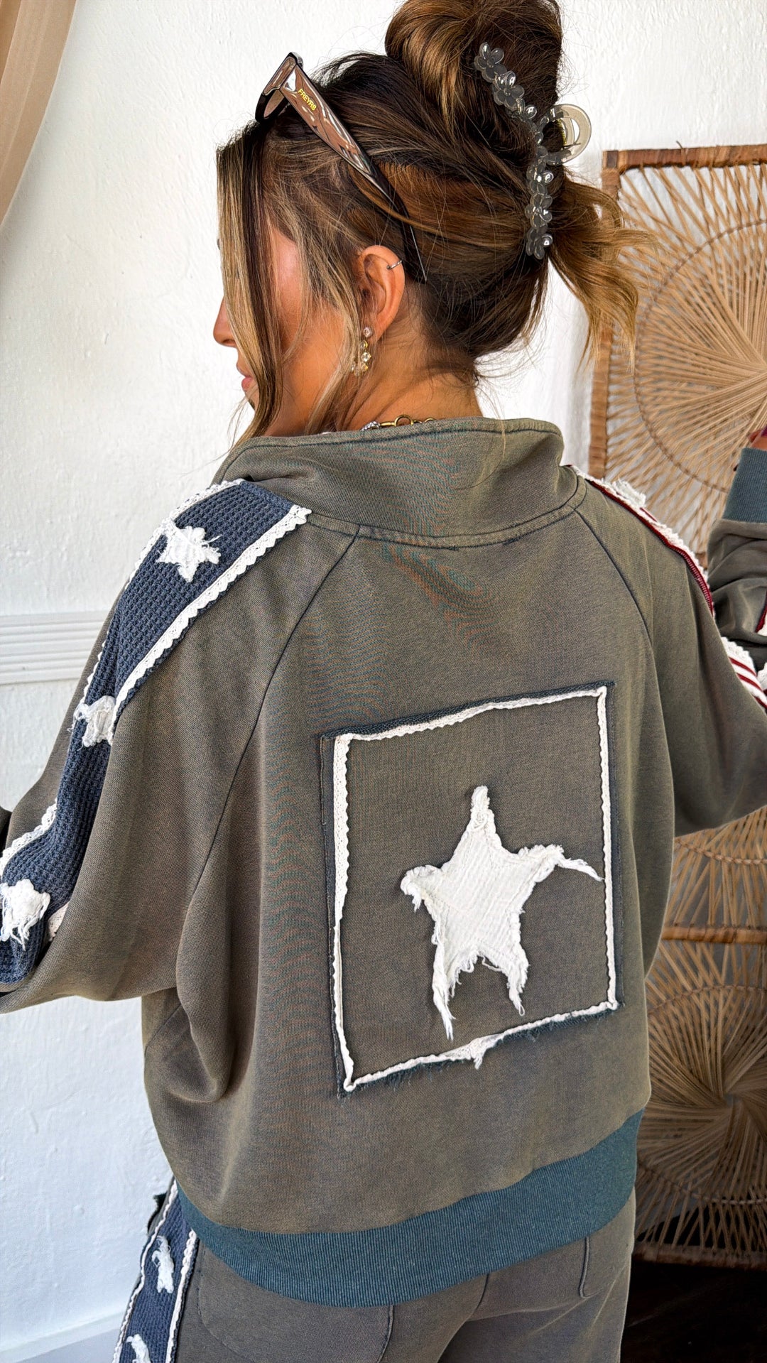 American Dream Patch Zip Up Jacket, Vintage Moss