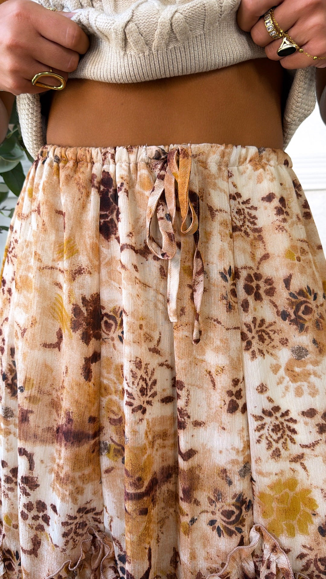 Vibrant Floral Midi Skirt, Natural Multi