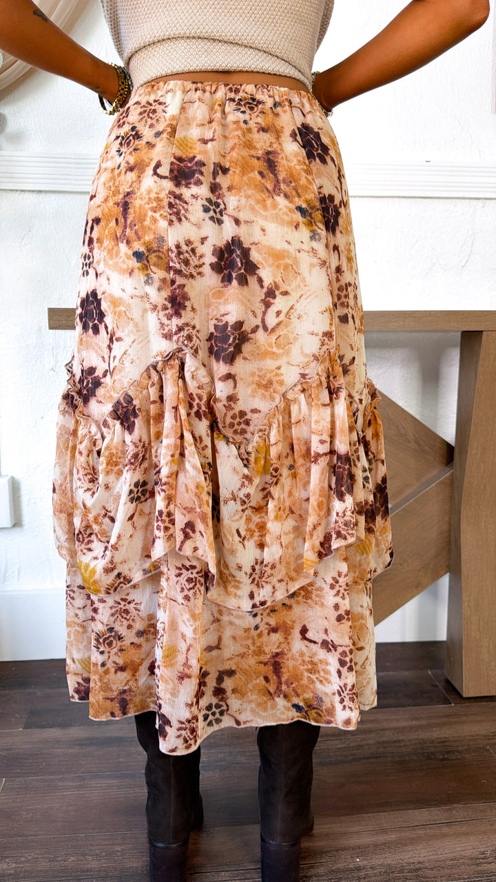 Vibrant Floral Midi Skirt, Natural Multi