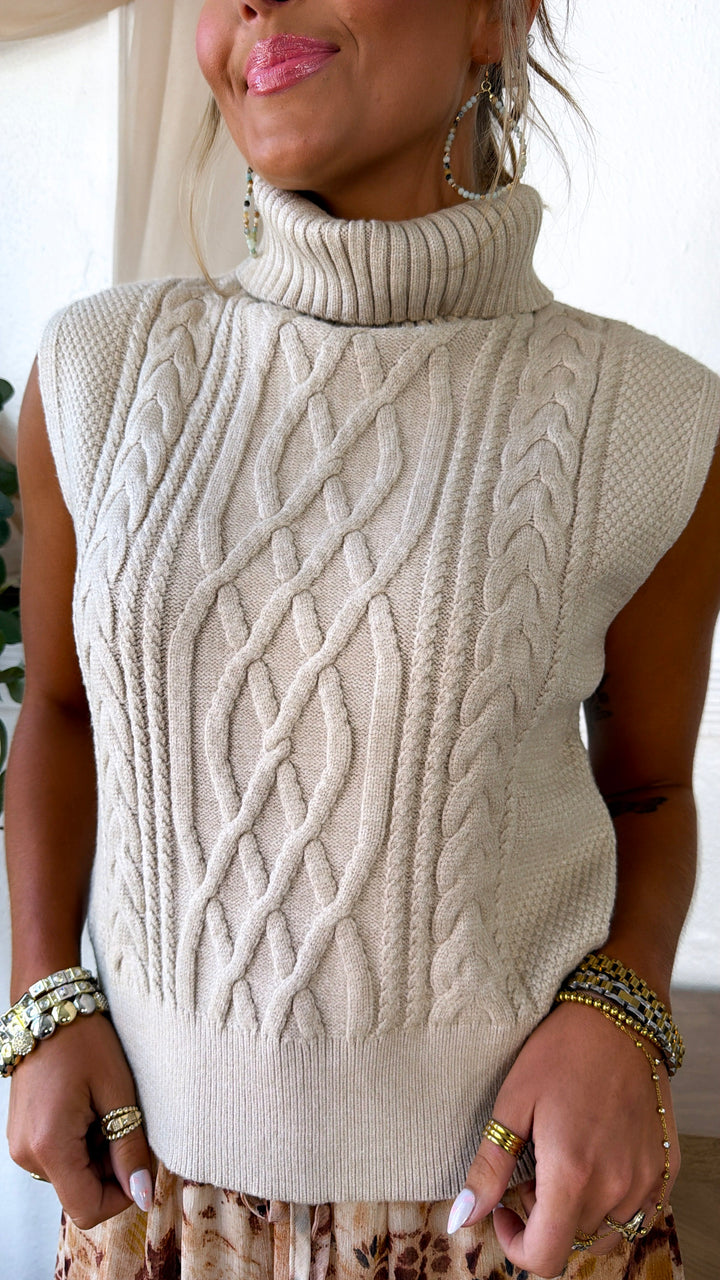 Turtleneck Sweater Vest, Taupe