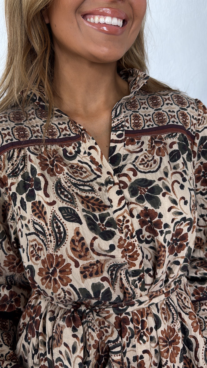 Bluewood Bloom Mini Dress, Cream/Brown