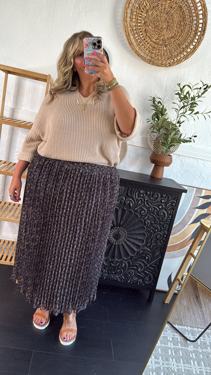 Garden Dream Floral Printed Pleated Midi Skirt