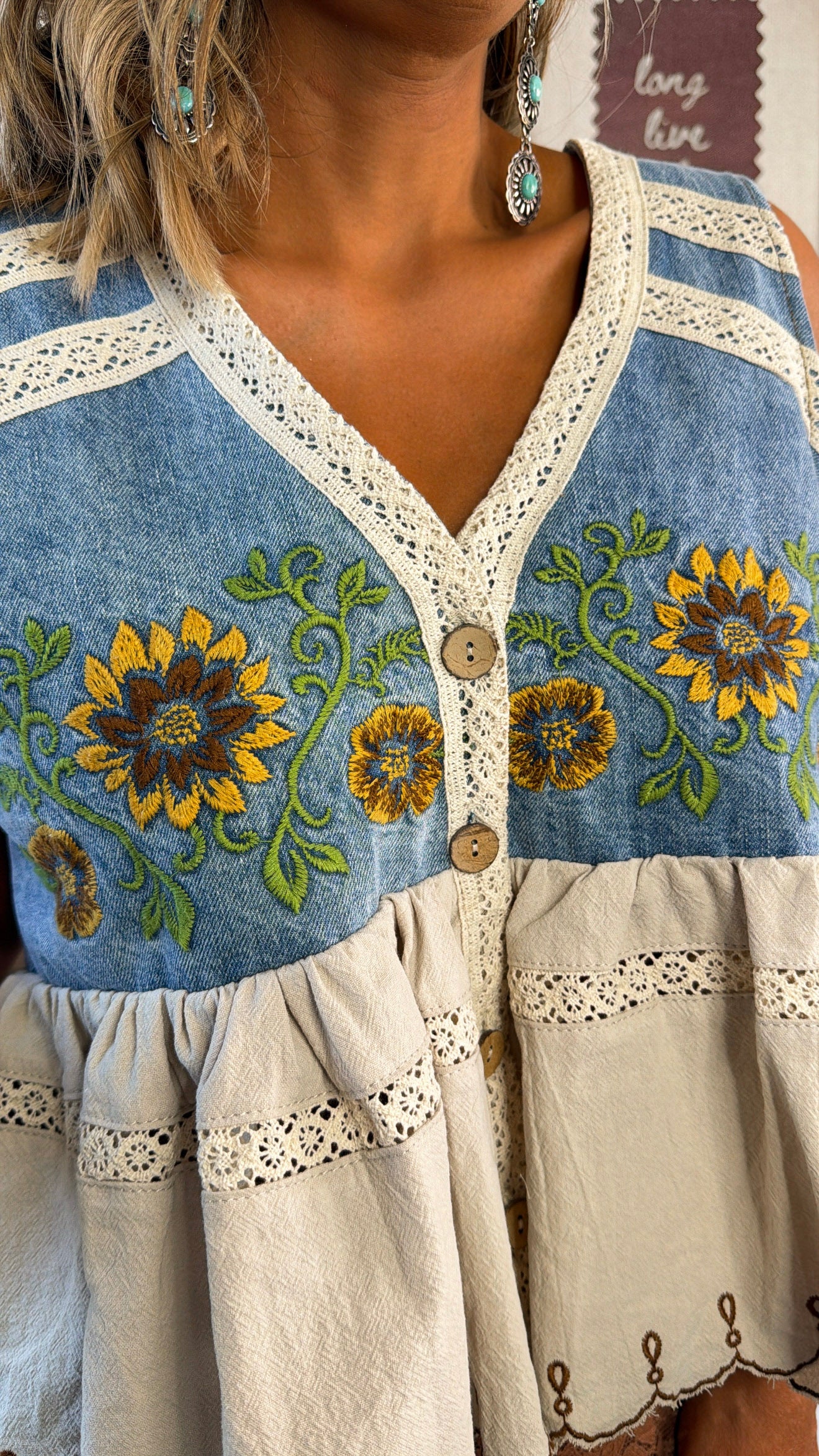 Washed Sunflower Embroidered Vest, Denim – Everyday Chic Boutique