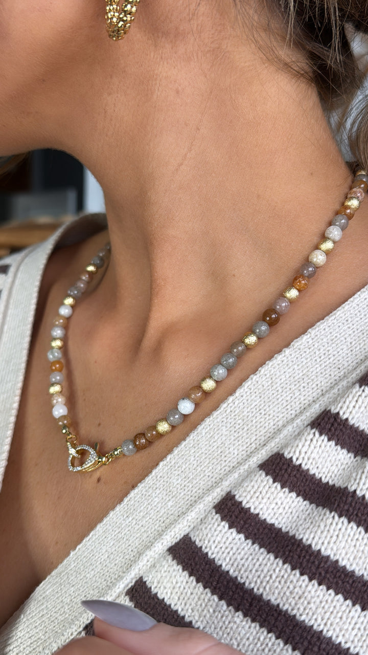 Treasure Jewels: Just the Girl Gemstone Beaded Necklace with Lobster Claw, Grey