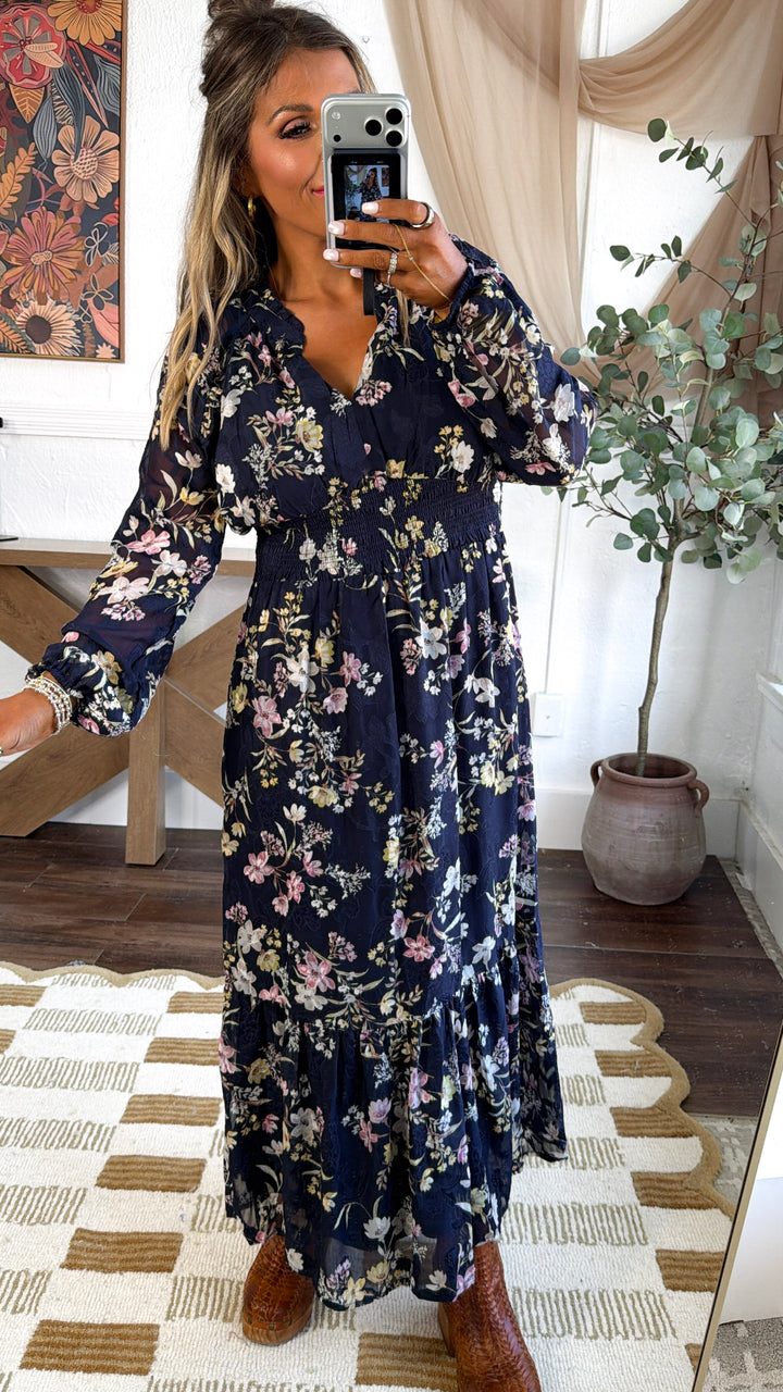 Charolette Rose Midi Dress, Black/Plum