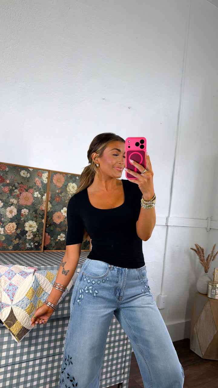 Double Layered 3/4th Sleeve Tee, Black