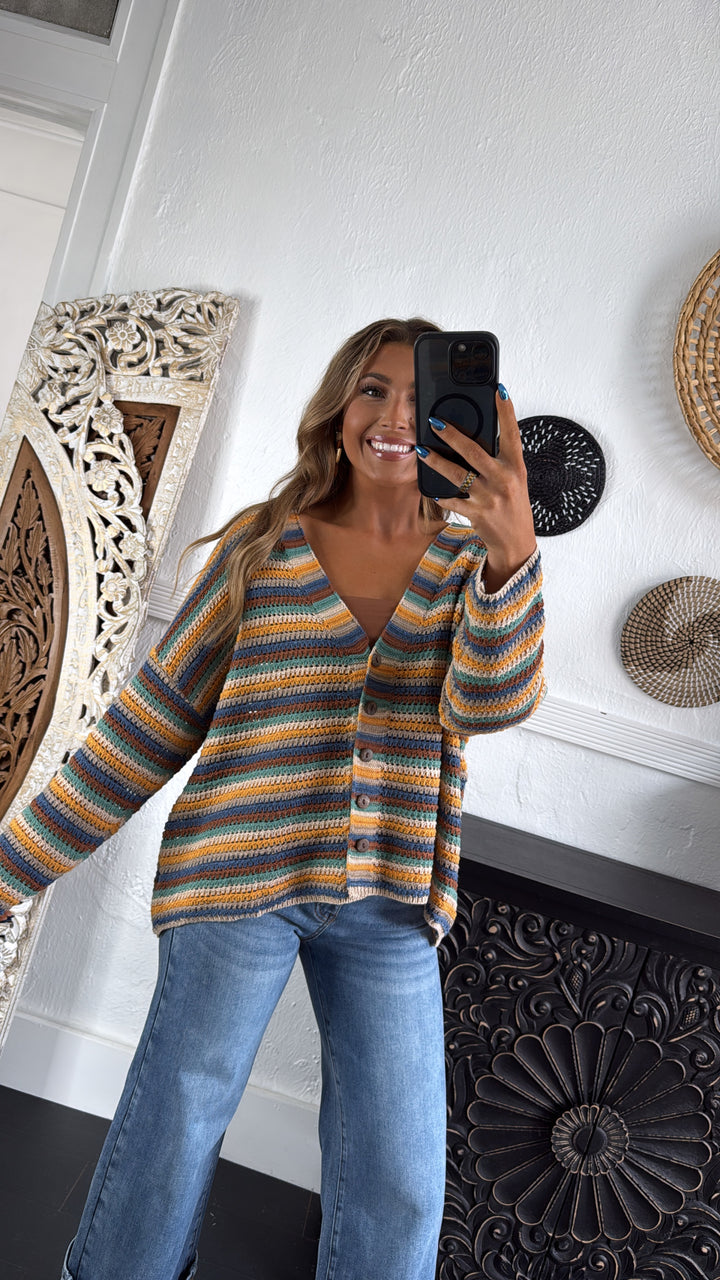 Homeroom Teacher Knit Cardigan, Yellow/ Multi