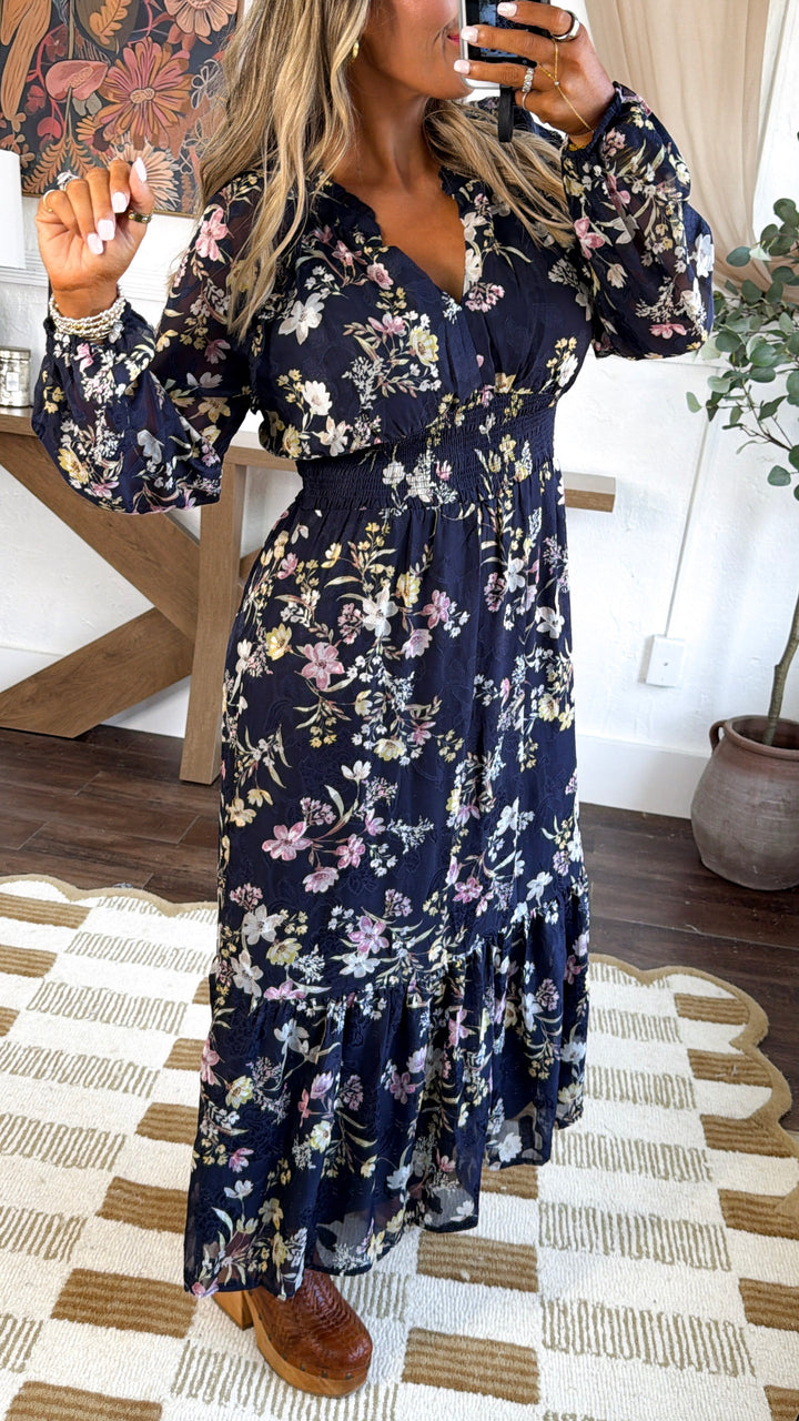 Charolette Rose Midi Dress, Black/Plum
