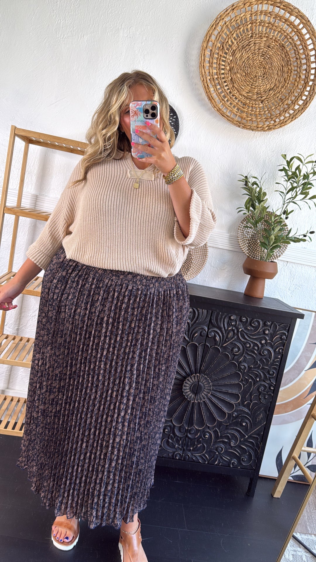 Garden Dream Floral Printed Pleated Midi Skirt