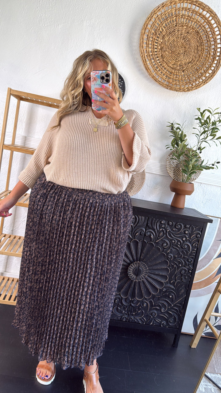 Garden Dream Floral Printed Pleated Midi Skirt