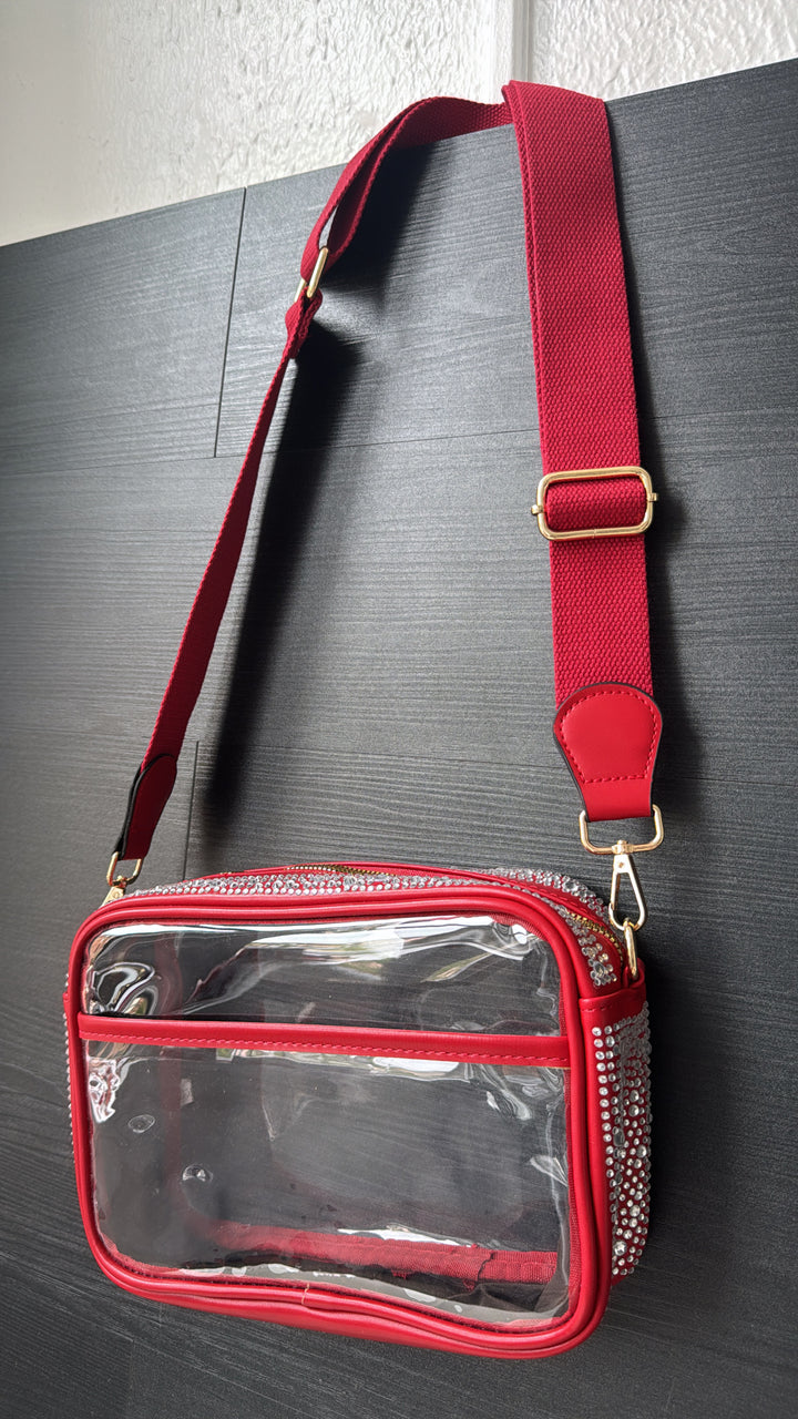 Rhinestone Stadium Crossbody Bag, Red