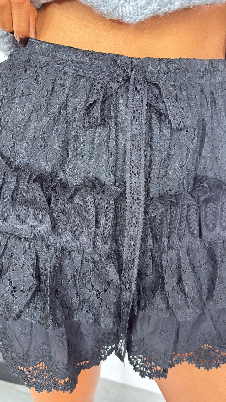 Poppy Lace Tiered Skort, Black