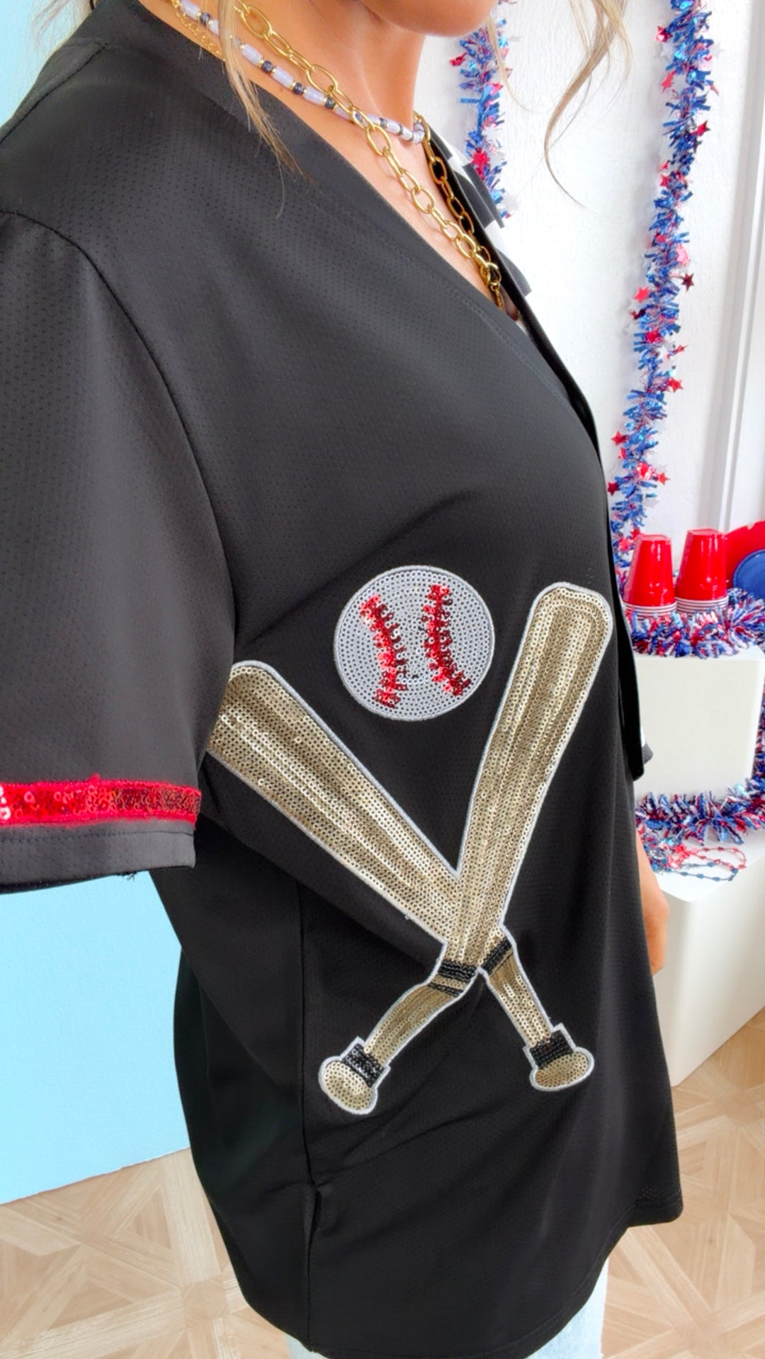 Swinging For the Fences Button Jersey, Black