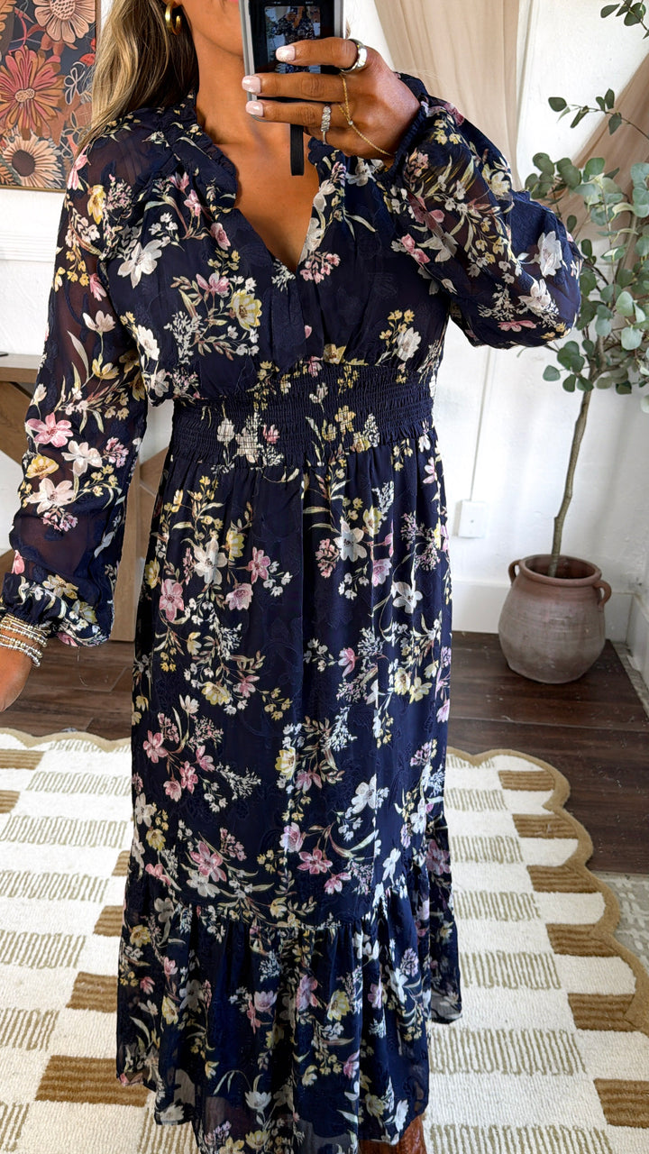 Charolette Rose Midi Dress, Black/Plum