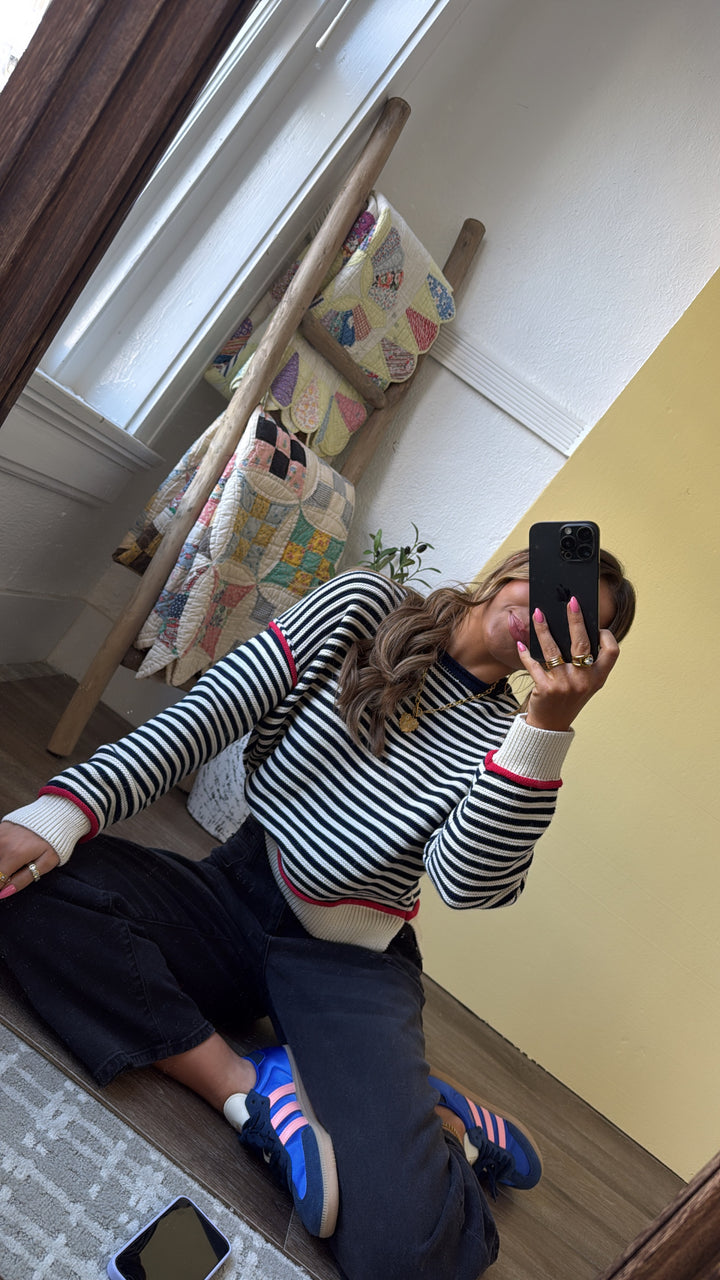 Summer Striped Sweater, Cream/Navy