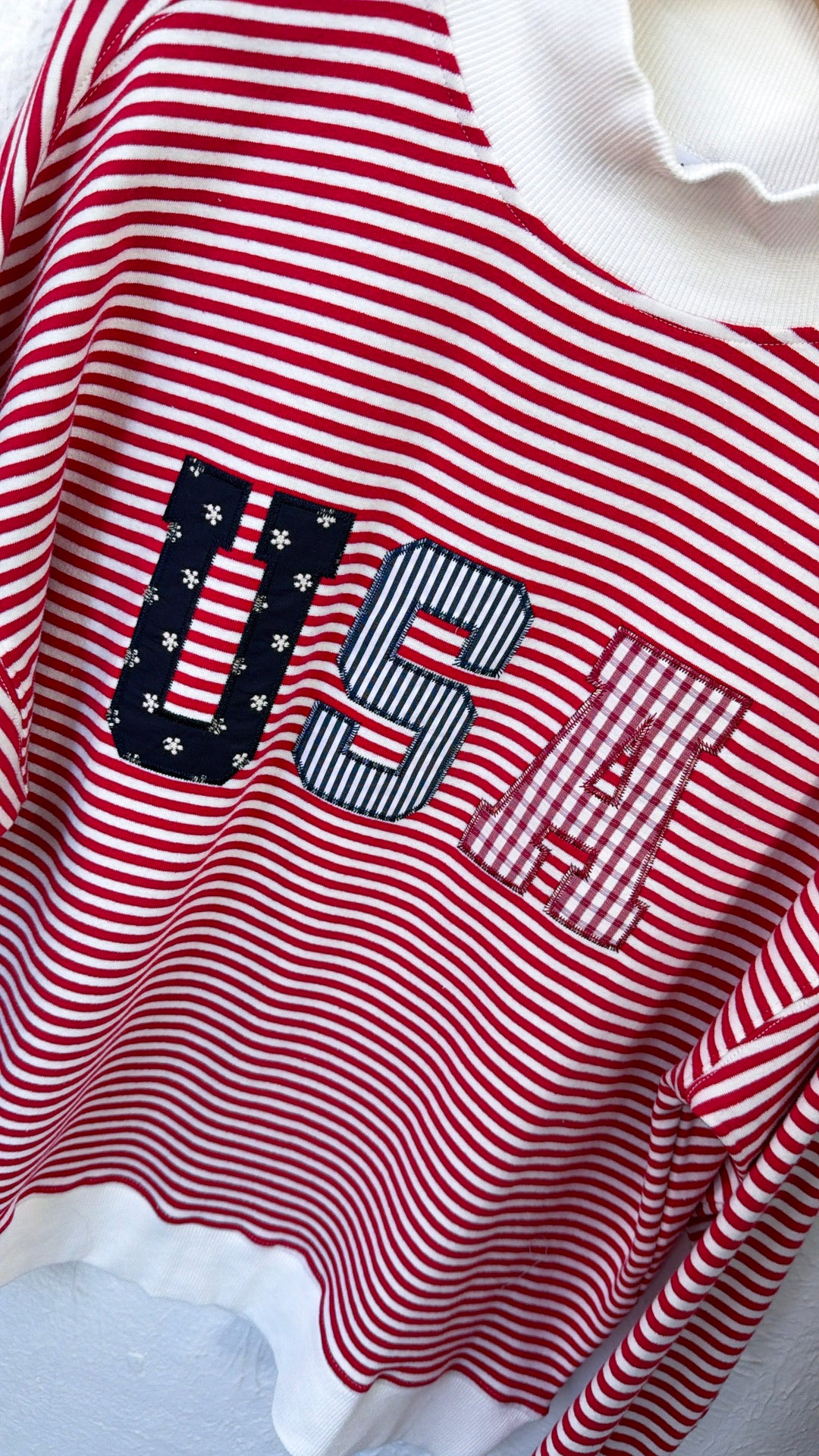 Stripe USA Mock Neck, Red/White