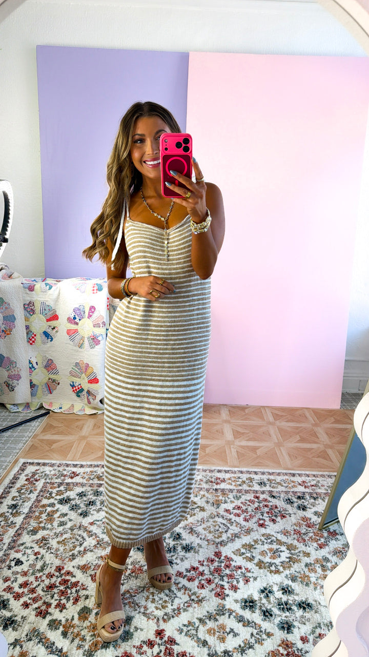 Picture Perfect Midi Dress, Taupe/ White