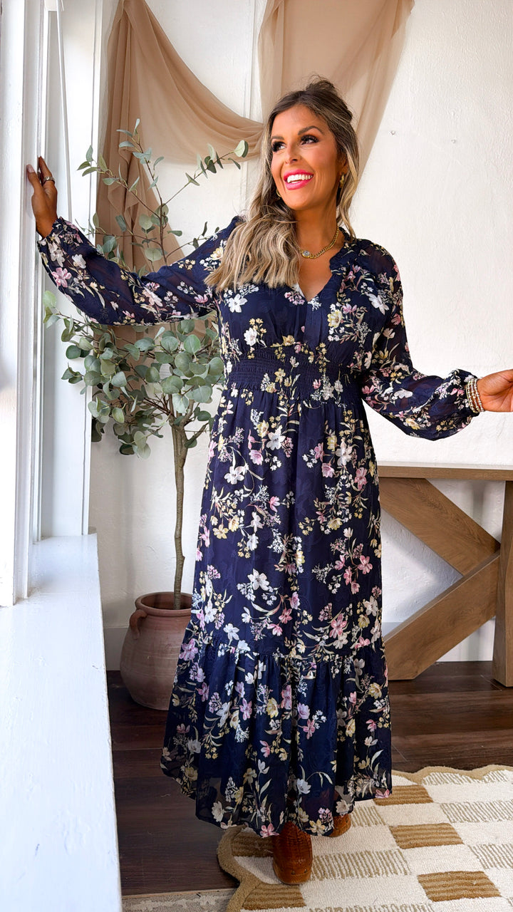 Charolette Rose Midi Dress, Black/Plum
