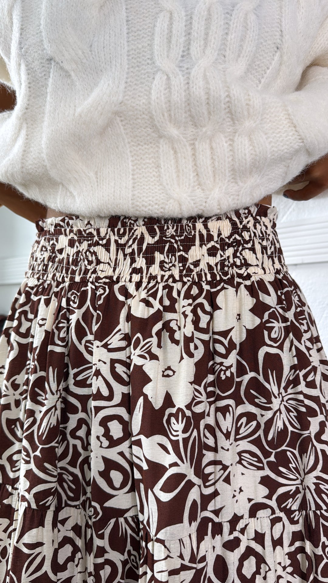 Picture Perfect Floral Tiered Midi Skirt, Brown