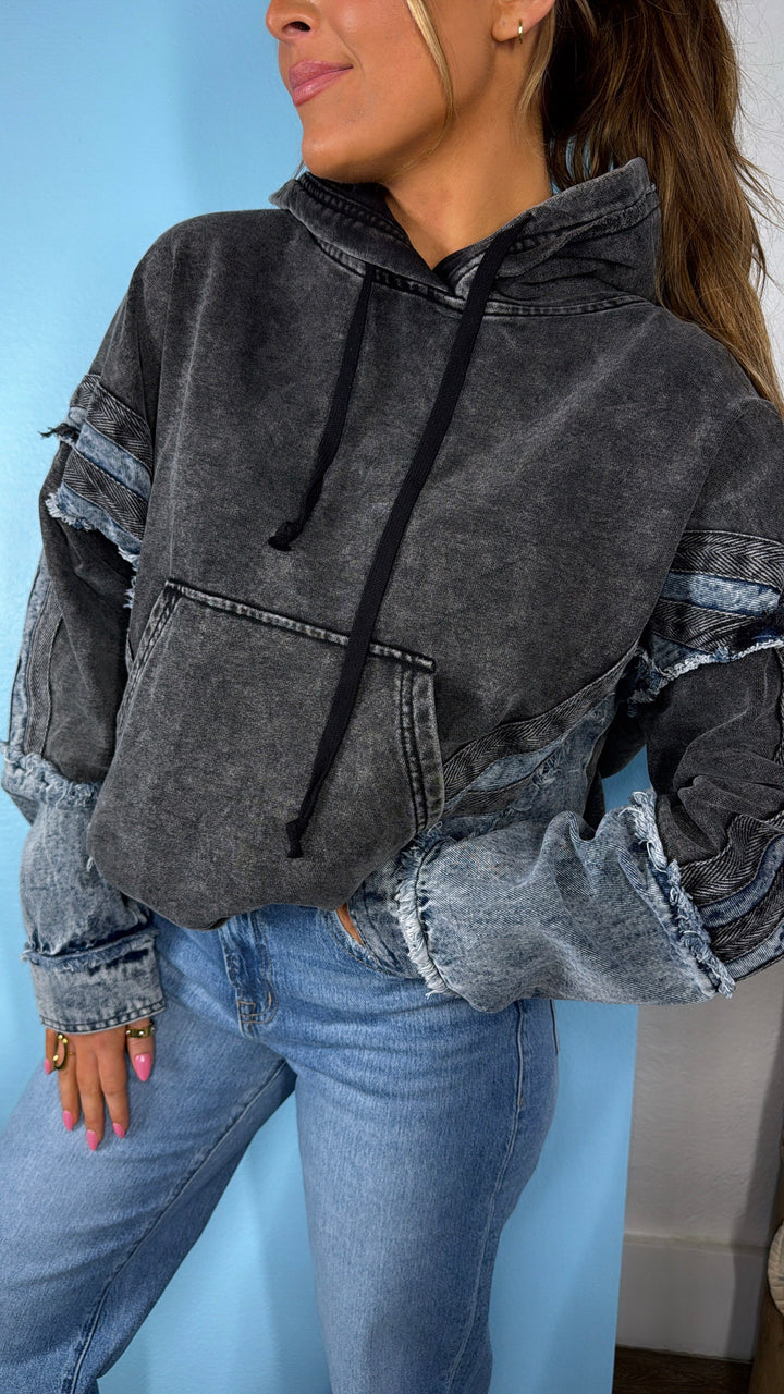 Stray Mixed Hoodie, Black/Denim