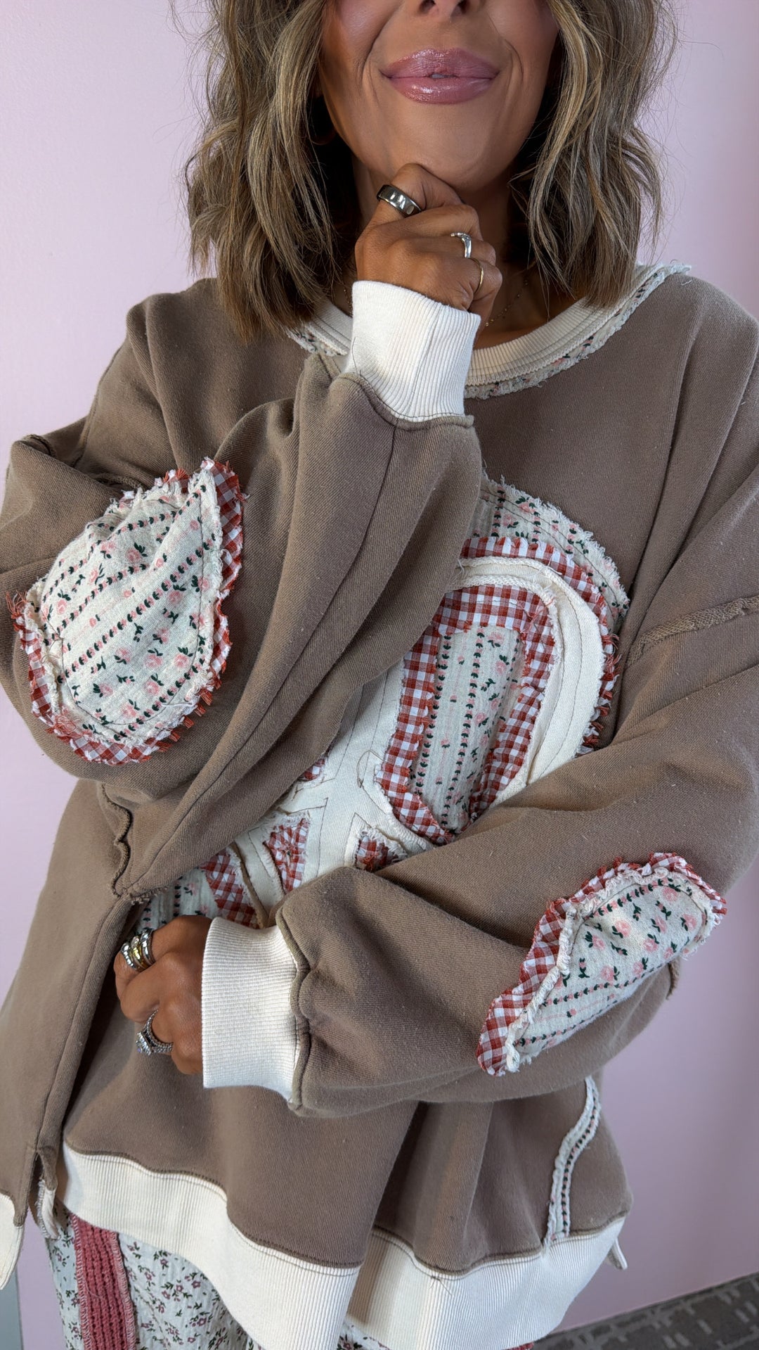 Heart In Peace Patchwork Top, Mocha