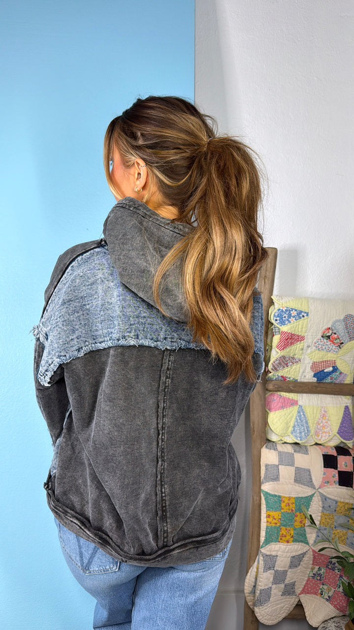 Stray Mixed Hoodie, Black/Denim