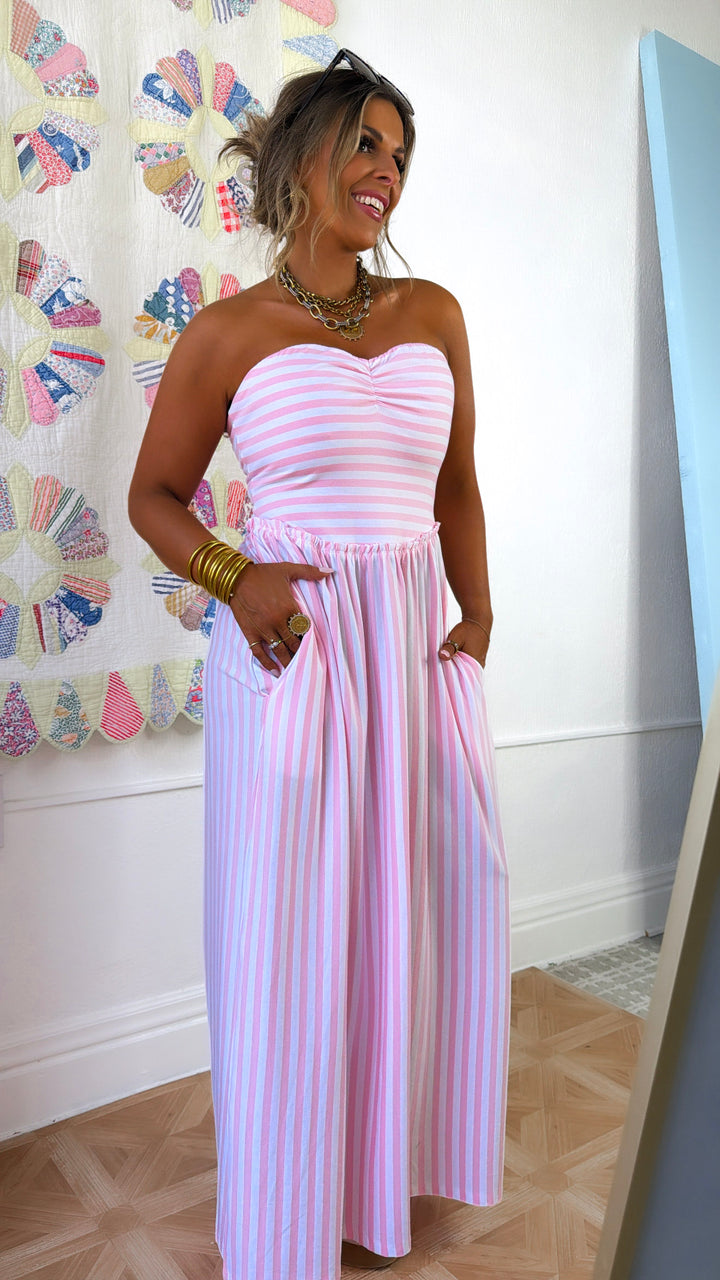 The Grandview Midi Dress, Pink/White