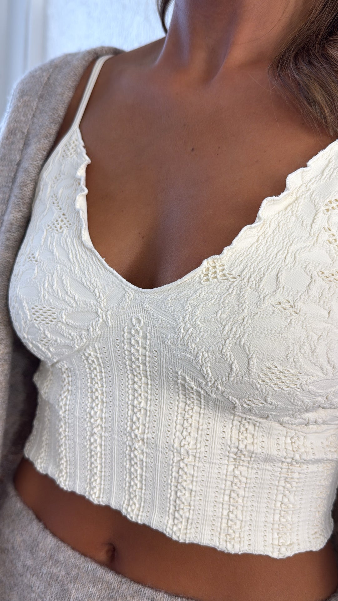 Lace Texture Bralette, Butter Cream